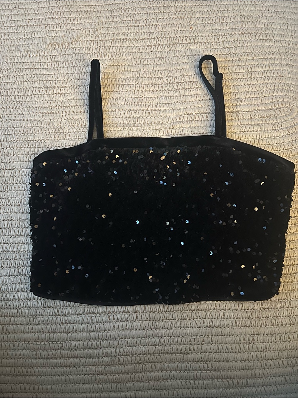 Allegra K Black Sequin Spaghetti Strap Crop Top - Picture 2 of 5